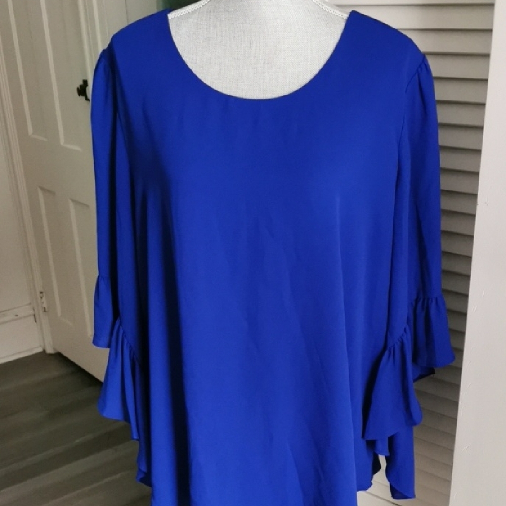 Joseph Ribkoff royal blue fully lined blouse with bell sleeves Girlygirl Size 18